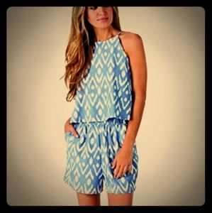 NWT Mud Pie Palmer Romper in Periwinkle Ikat Print